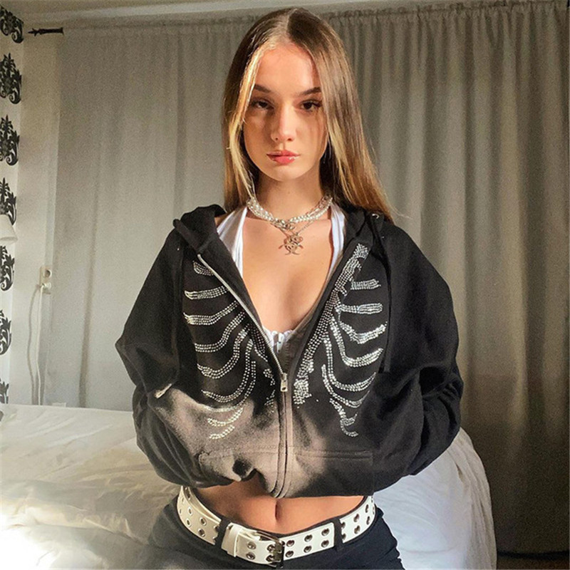 Butterfly Pattern Rhinestone Zipper Streetwear Jacket – ToorunStyle